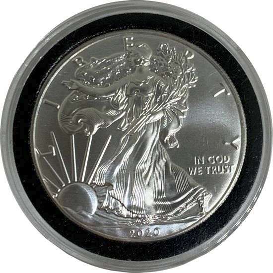 American Silver Eagle 2020 1 oz 999 silver, coins, silver bullion, bars, precious metals, american eagles, maple leafs, engelhard, jm, johnson matthey